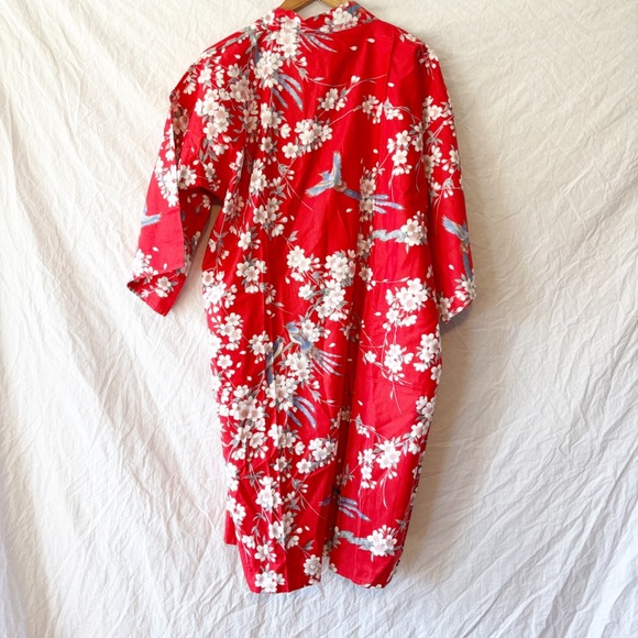 NWOT Vintage 100% Cotton Red Floral Japanese Kimono Robe - Picture 2 of 6